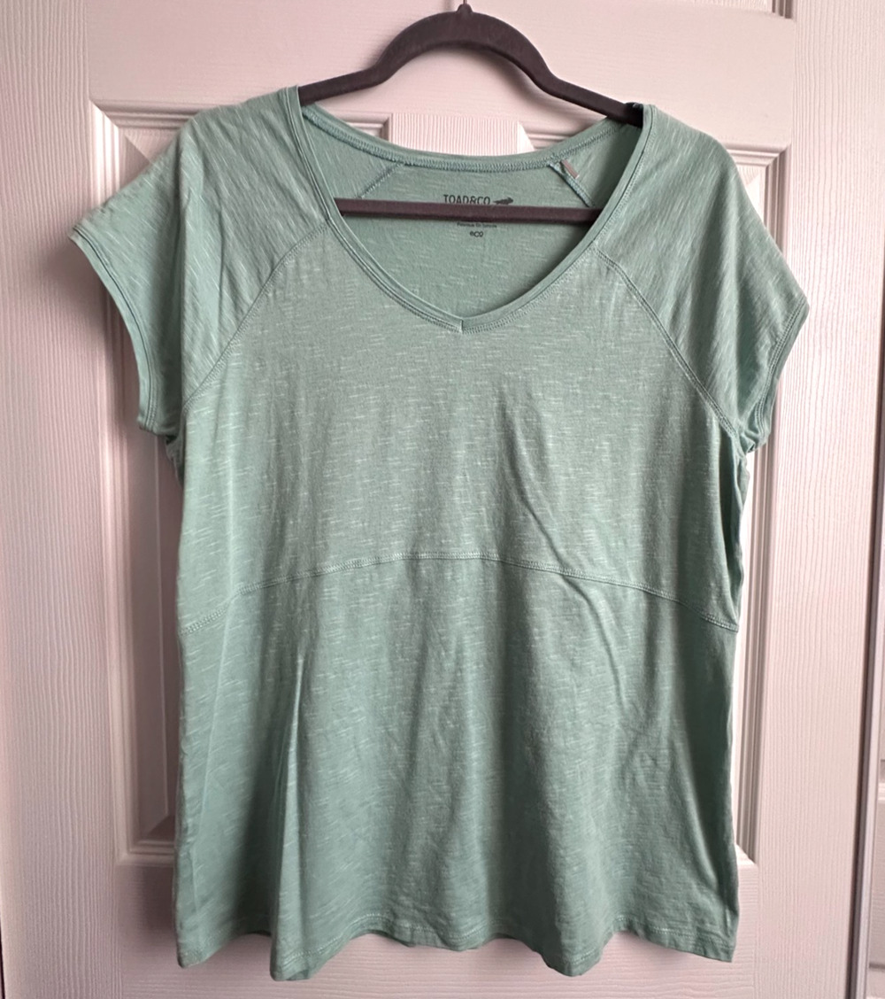 Toad&Co Green V-Neck Short Sleeve Organic Cotton Blend Bonita Tee Womens Large